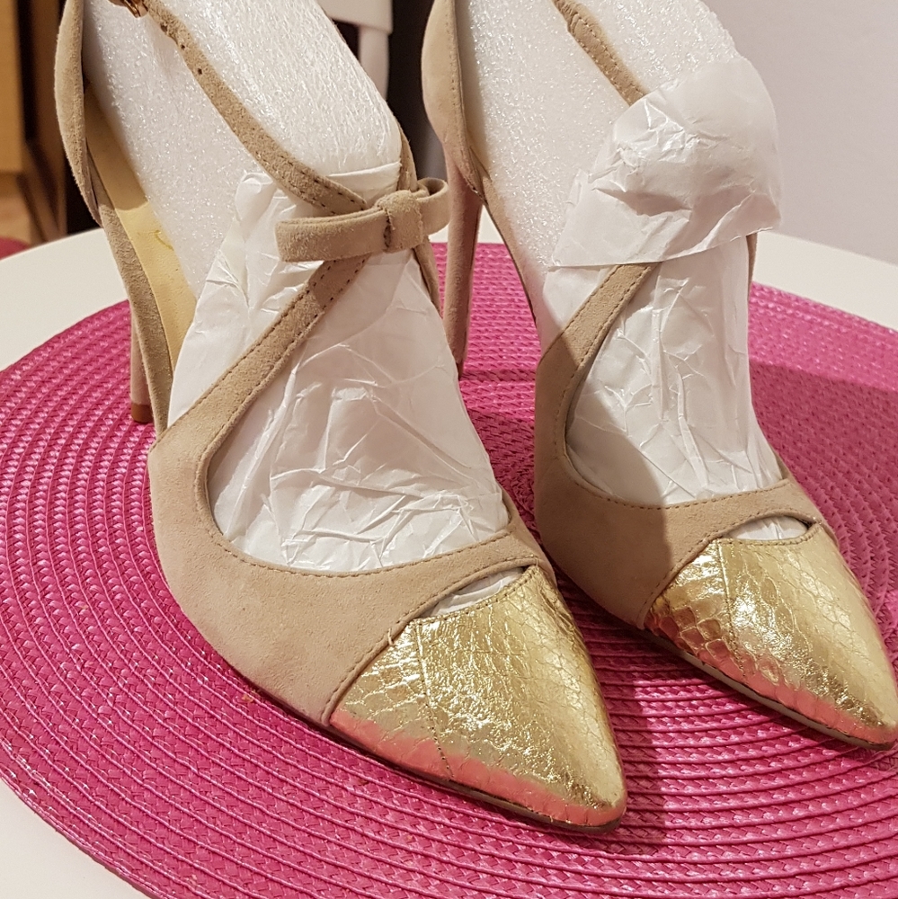 New Leather Pumps Gold & Camel Suede - Picture 4 of 11